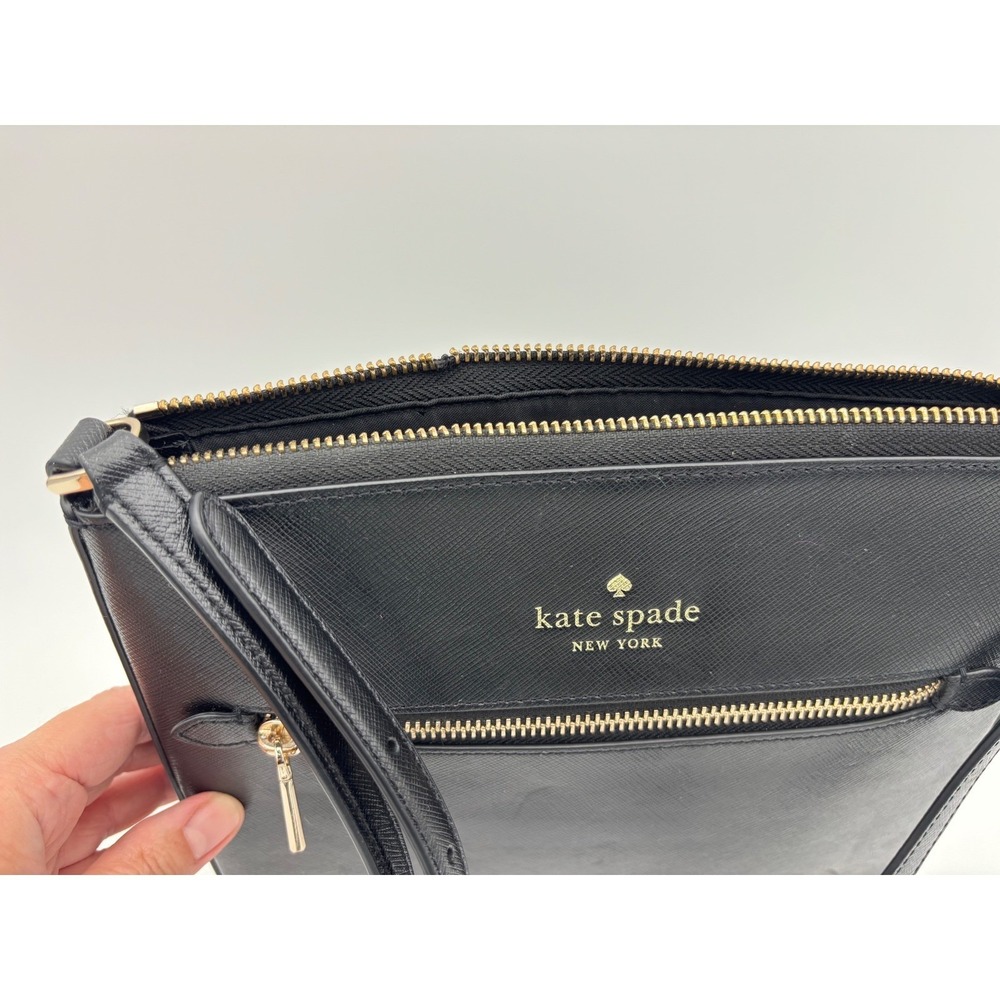 KATE SPADE New York‎ Black Leather Crossbody Bag Saffiano Sadie Gold Thin Purse - Picture 9 of 15